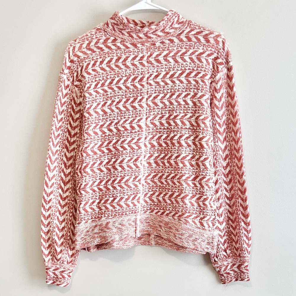 NWT Buckle BKE Raw Edge Aztec Pointelle Mock Neck Long Sleeve Knit Top